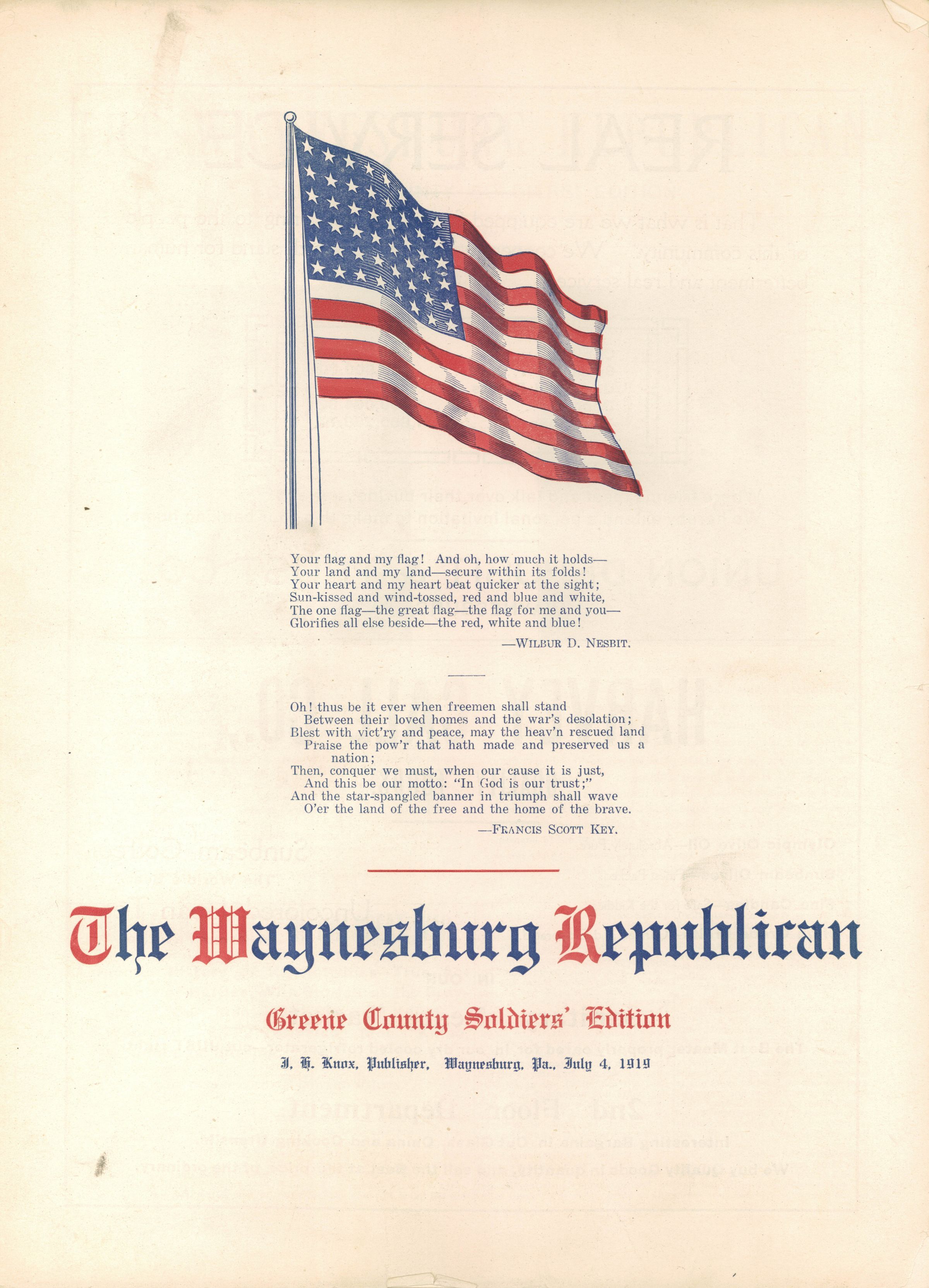 Waynesburg Republican: Greene County Soldiers' Edition (14 pages): See WEB LINKS to DOWNLOAD PDF document file.
