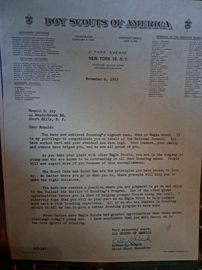          Joy: Ronald Joy Eagle Scout Award Letter, 1953 picture number 1
   