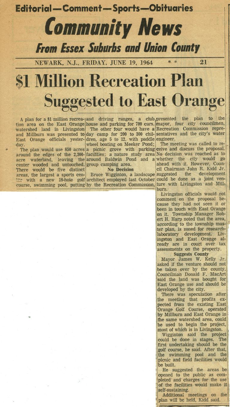          East Orange Watershed Recreation Center Development Plans, 1964 picture number 1
   