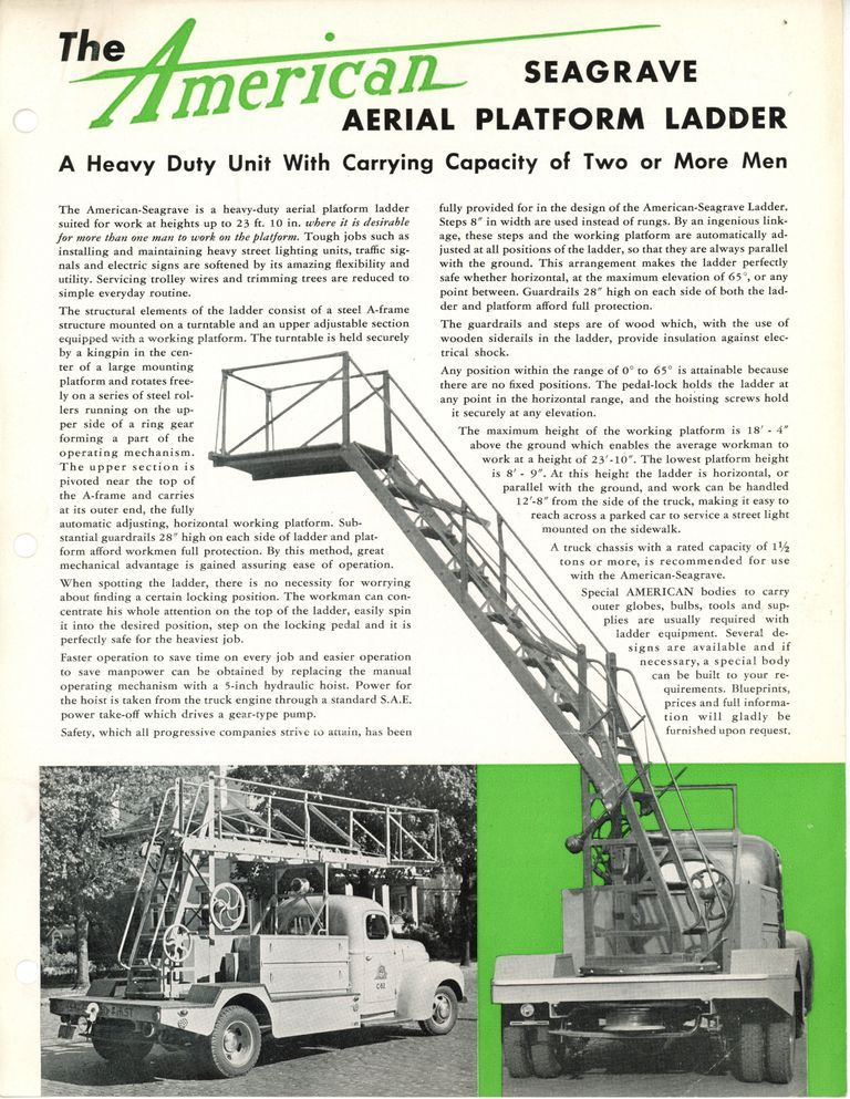          Fire Department: American Seagrave Aerial Platform Ladder Order, 1948 picture number 1
   