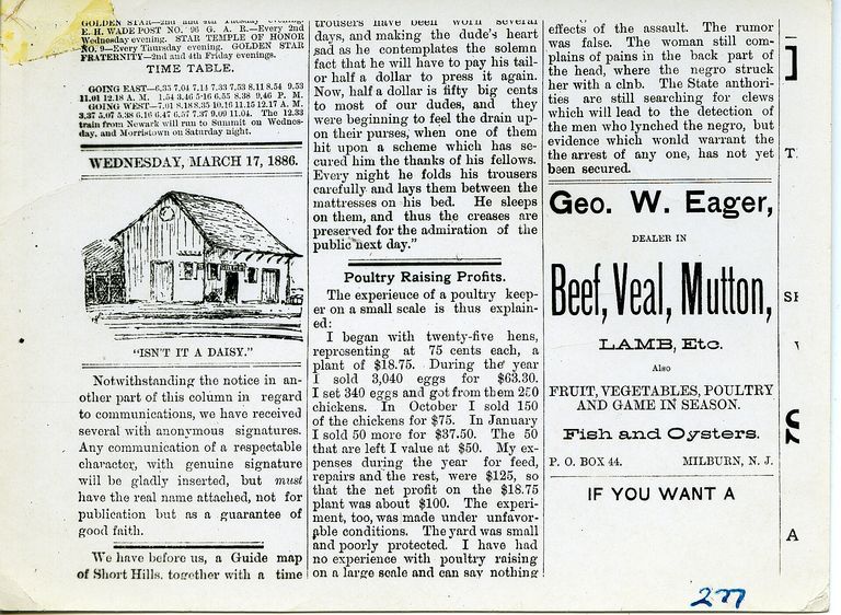          Also contains advertisement for George W. Eager; Image Id#277
   