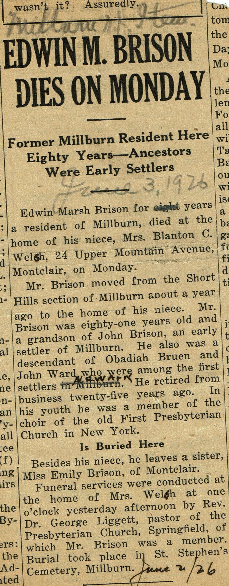          Brison: Edwin Marsh Brison Obituary, The Item, 1926 picture number 1
   