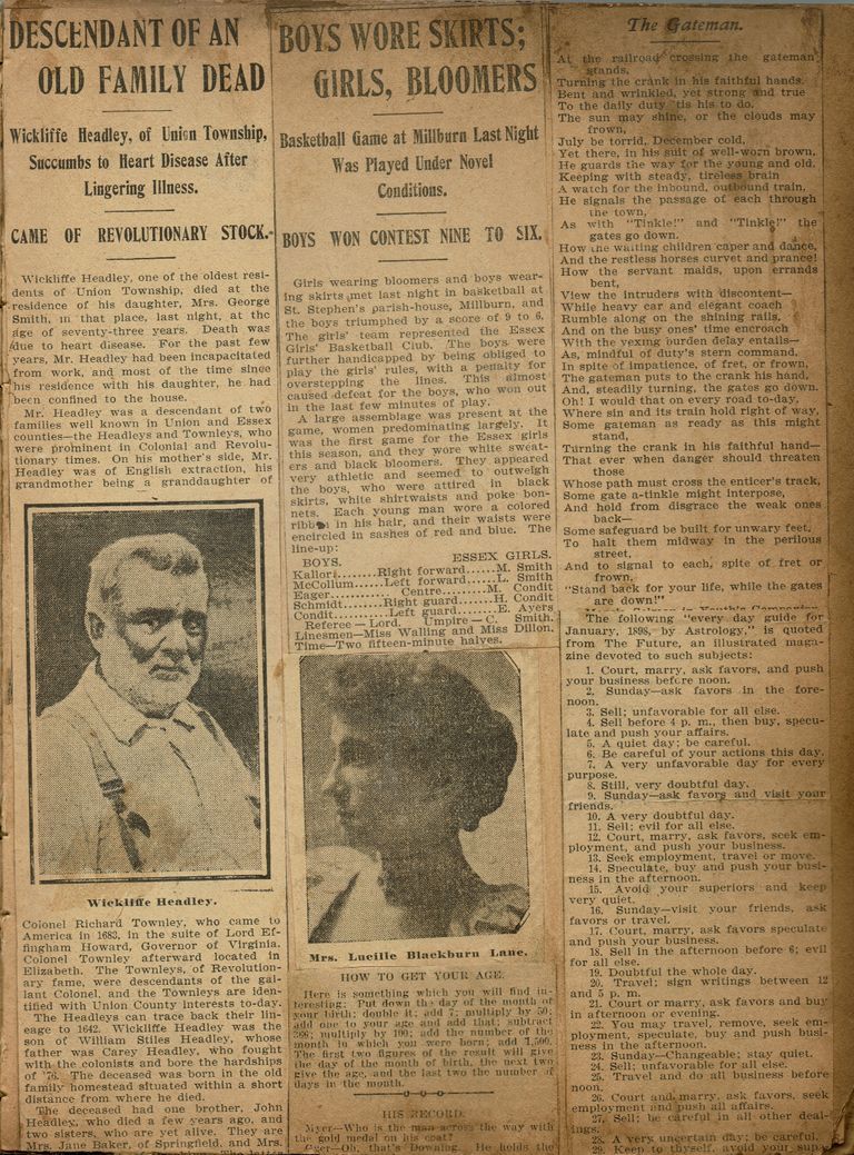          Flanagan Scrapbook: Millburn basketball, Wickliffe Headley, page 21 picture number 1
   