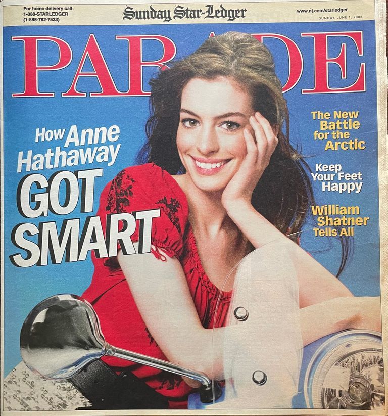          Hathaway: Cover of Parade Magazine with Anne Hathaway in the Newark Sunday Star Ledger, 2008 picture number 1
   