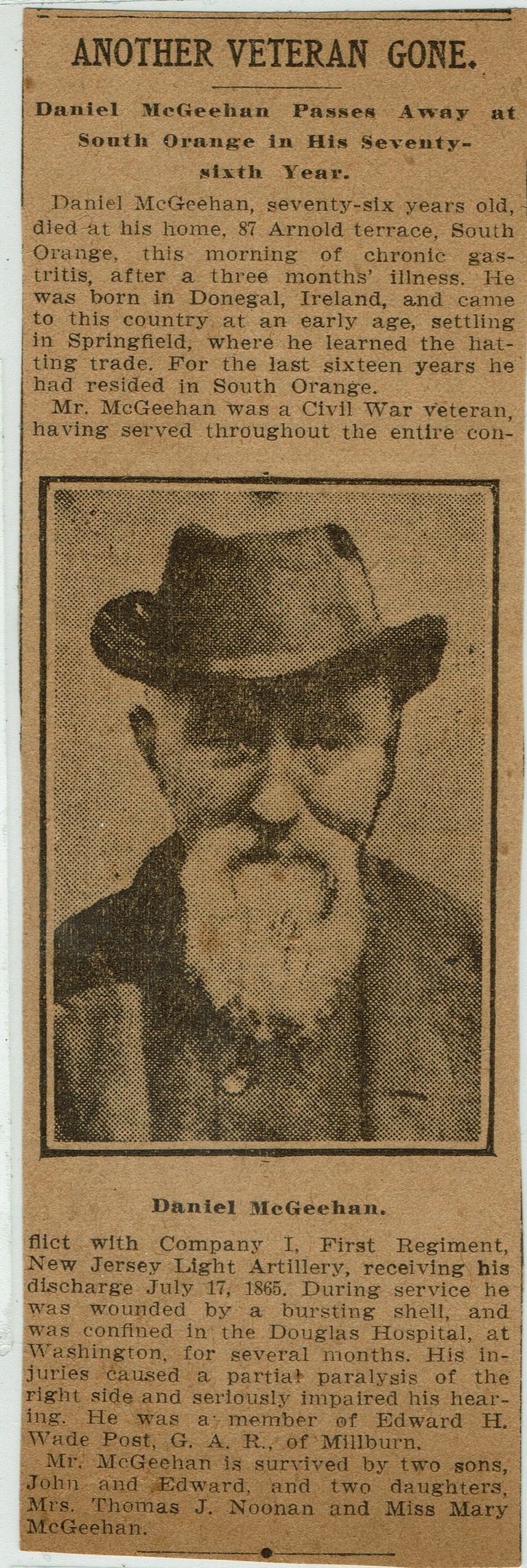          Flanagan: Daniel McGeehan, Civil War Veteran, Obituary, 1908 picture number 1
   