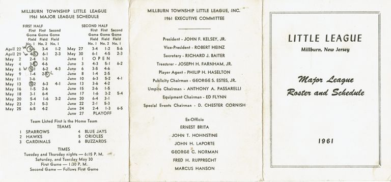          Baseball: Millburn Department of Recreation Little League Schedules, 1961 picture number 1
   