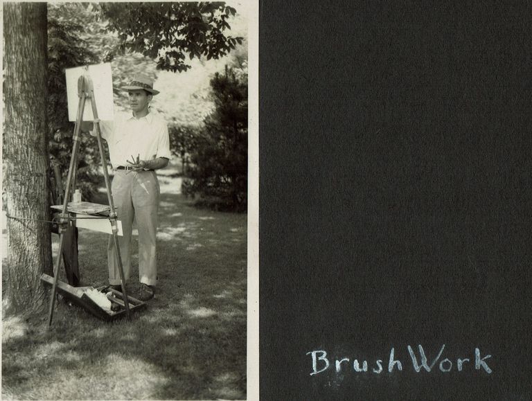          Millburn Art Center 1946 Scrapbook: Artist Demonstrating at Village Festival in Taylor Park, 1946 picture number 1
   