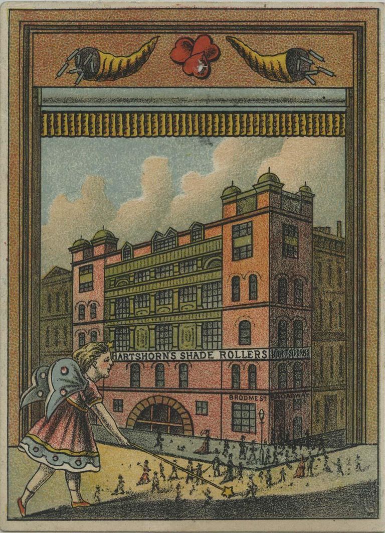          Hartshorn: Roller Shade Trade Card Broome St & Broadway, 1883 picture number 1
   