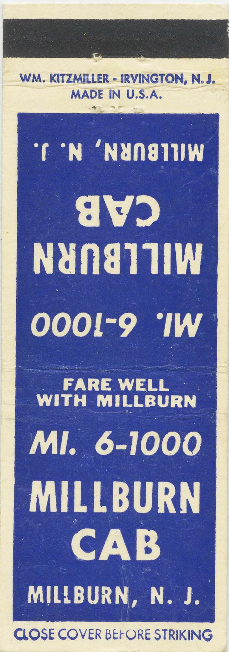          Millburn Cab Matchbook Cover picture number 1
   