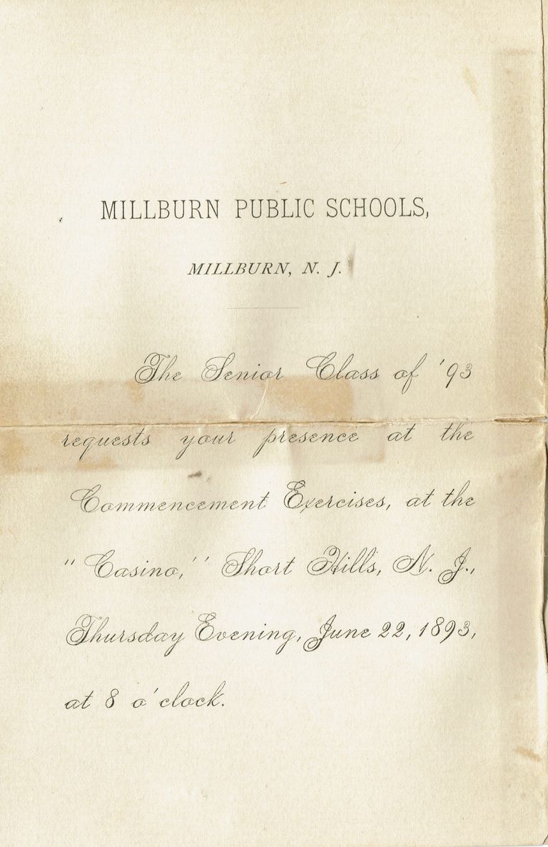          Millburn Public Schools: Invitation to Commencement Program 1893 picture number 1
   