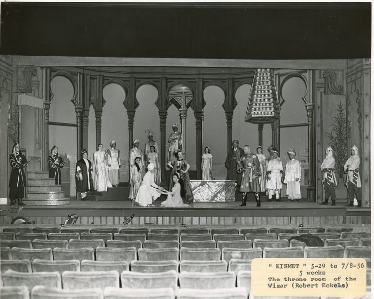          The throne room of the Wizar (Robert Eckels) in Kismet, 1956.
   
