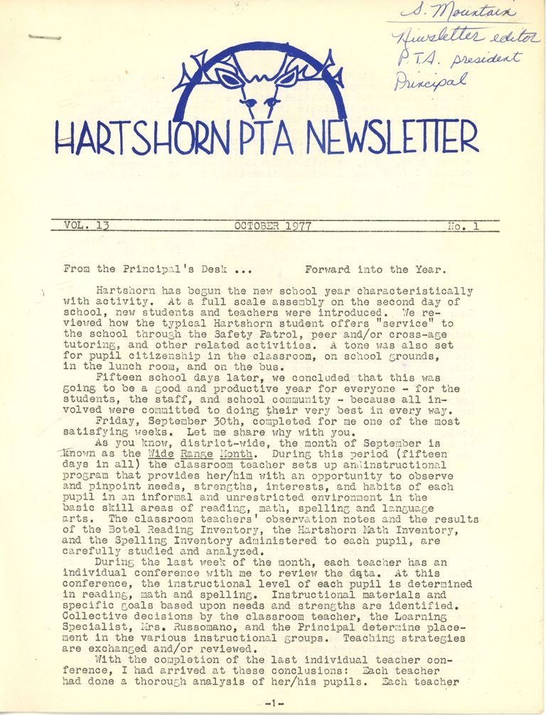          Hartshorn School: Hartshorn PTA Newsletter, 1977 picture number 1
   