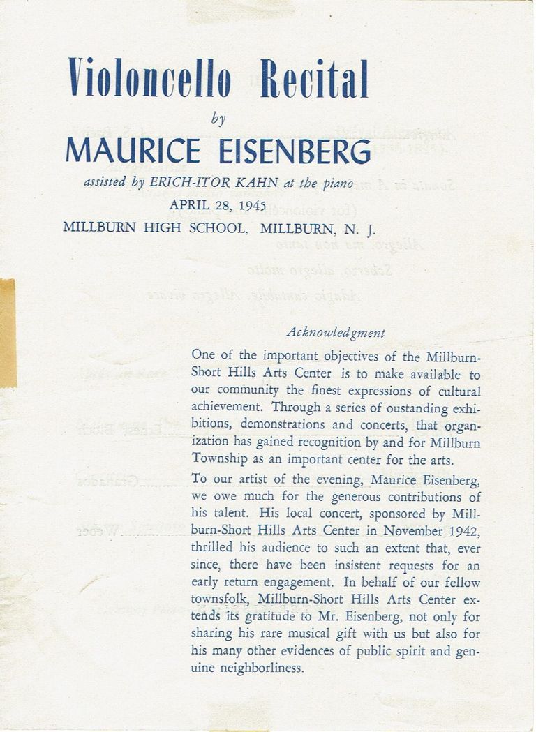          Eisenberg: Maurice Eisenberg Millburn Concert Materials, 1945 picture number 1
   