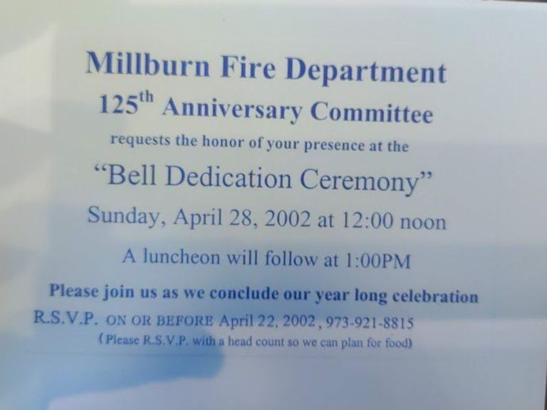          Fire Department: Fire Dept Bell Dedication Ceremony Invitation, 2002 picture number 1
   