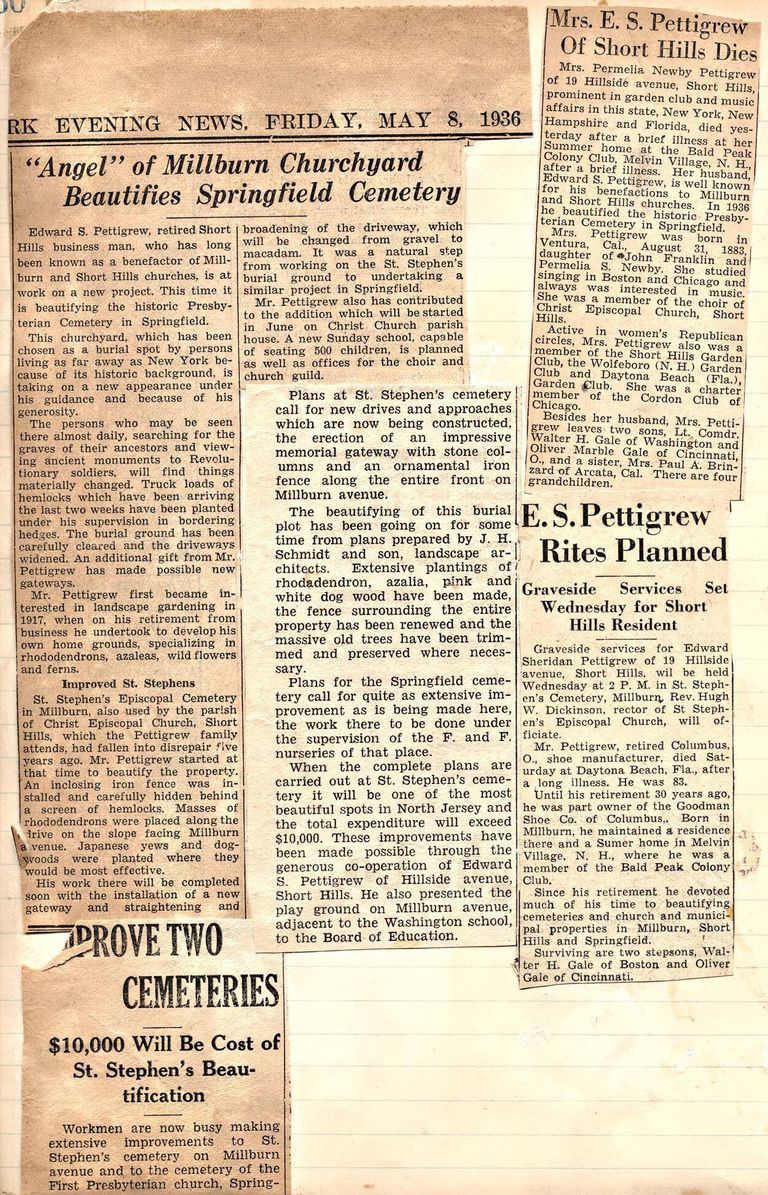          Articles about Edward Pettigrew & St. Stephens Cemetary from Wehrle Scrapbook
   