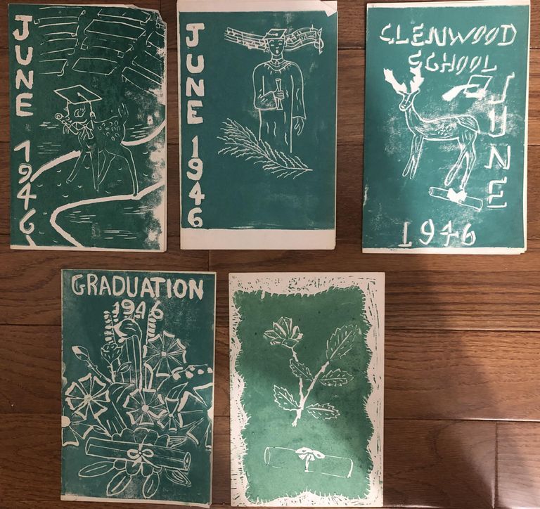          Programs were made by students using linoleum block print method
   