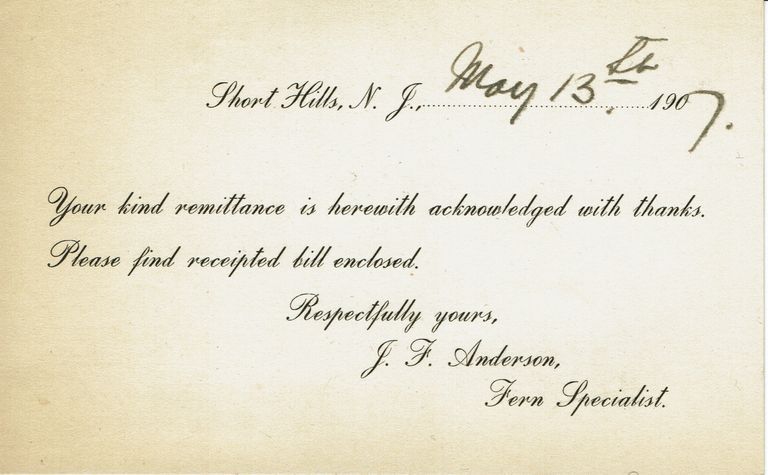          Florist: J.F. Anderson Remittance Card, 1907 picture number 1
   