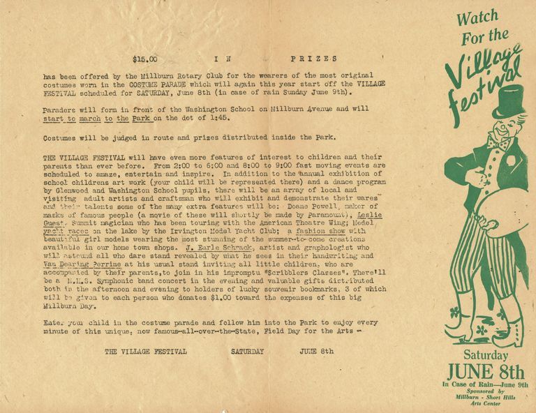          Millburn Art Center 1946 Scrapbook: Watch for the Village Festival, 1946 picture number 1
   