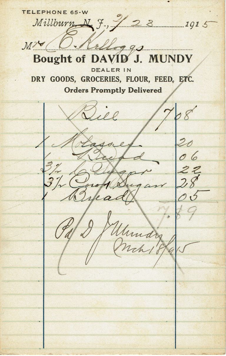          Mundy: Receipt from David J. Mundy's Store, 1915 picture number 1
   