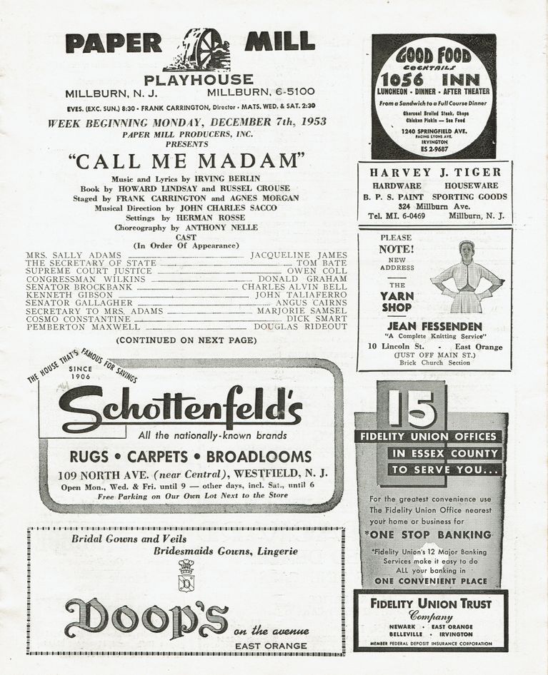          Paper Mill Playhouse Program: Call Me Madam, 1953 picture number 1
   