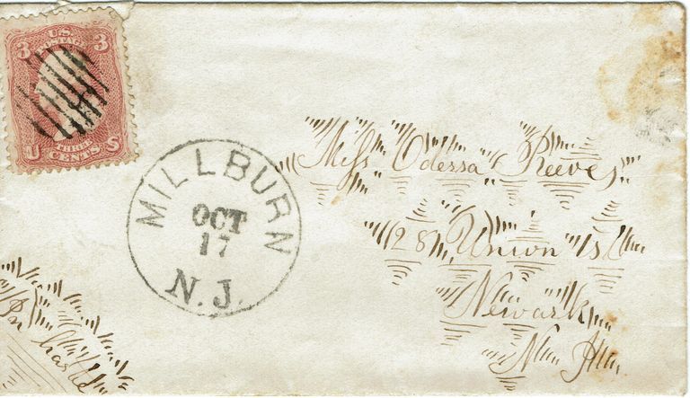          Reeves: Enveloped addressed to Odessa Reeves, Newark, postmarked Millburn, October 17 picture number 1
   