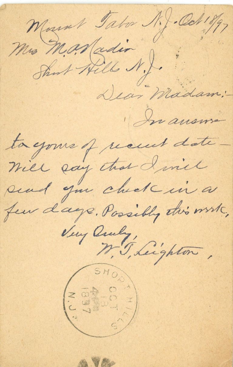          Nadin: W.J. Leighton Postcard to Mary Nadin, 1897 picture number 1
   