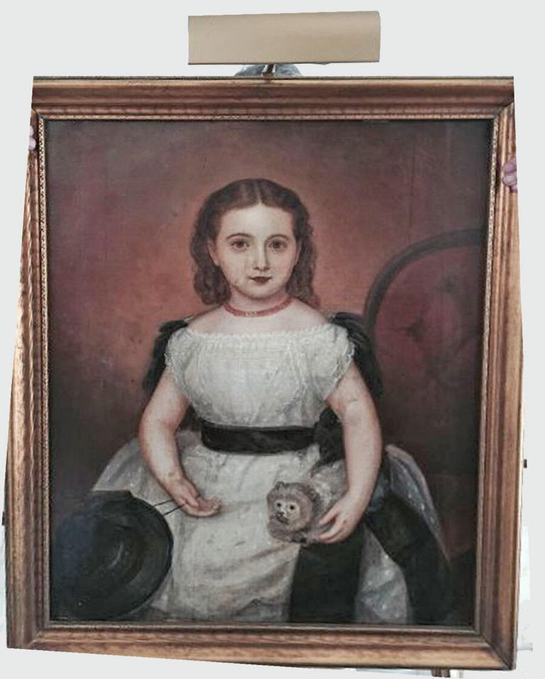          American painting of Young Girl With Hat and Cat(?), c. 1825 picture number 1
   