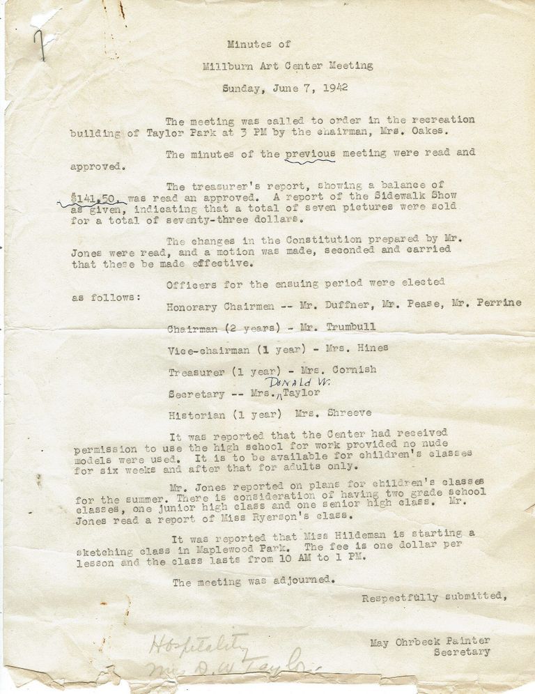          Millburn Arts Center: Meeting Minutes, 1942 picture number 1
   