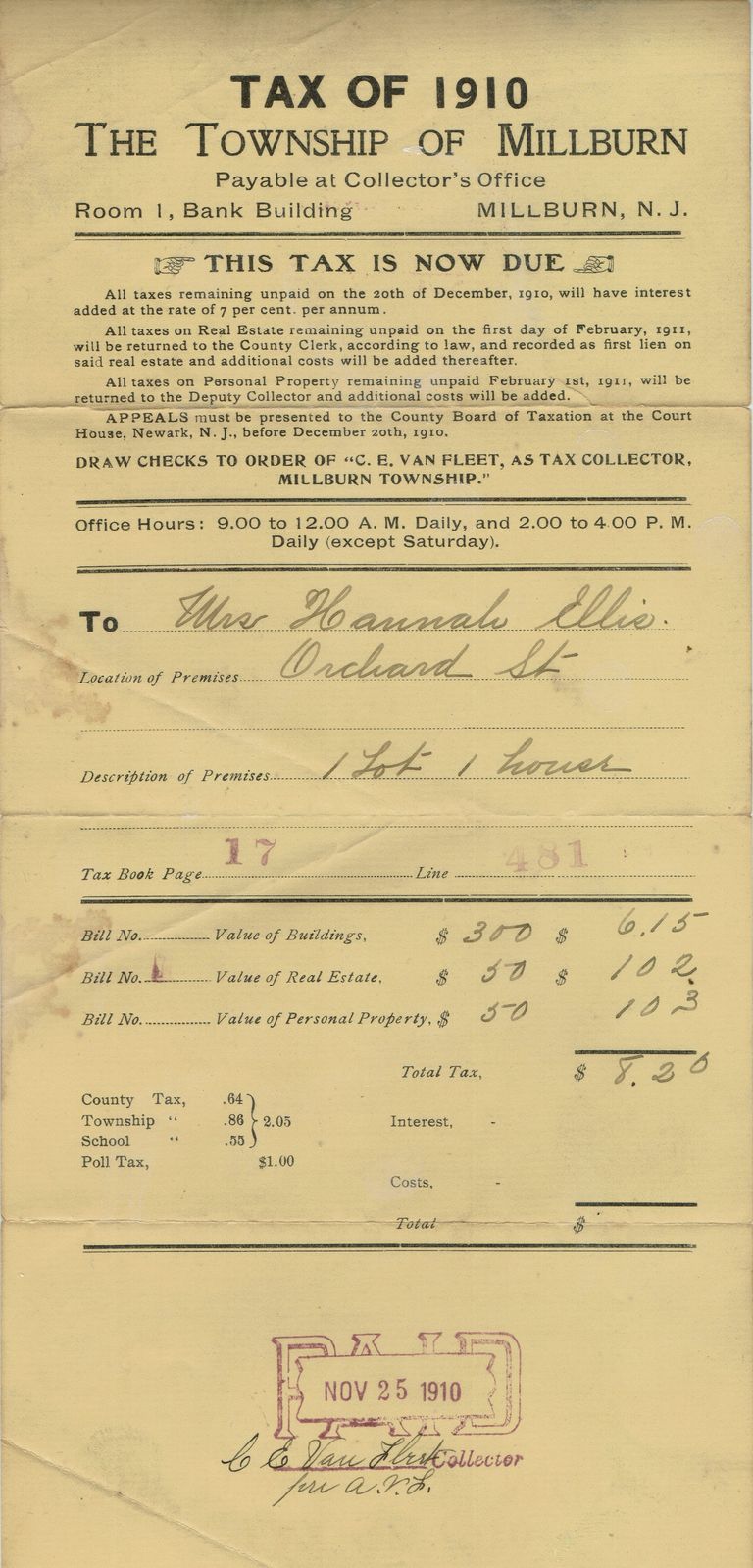          Ellis: Hannah Ellis Tax Bill, 1910 picture number 1
   