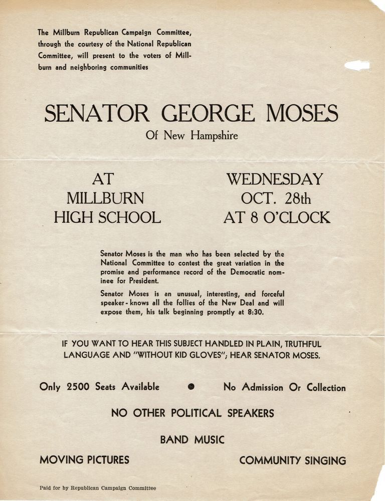          Republican Club: George Moses Lecture Flyer, 1936 picture number 1
   