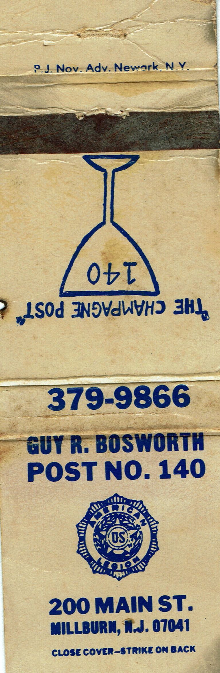          Guy R. Bosworth American Legion Post Number 140 Matchbook Cover picture number 1
   