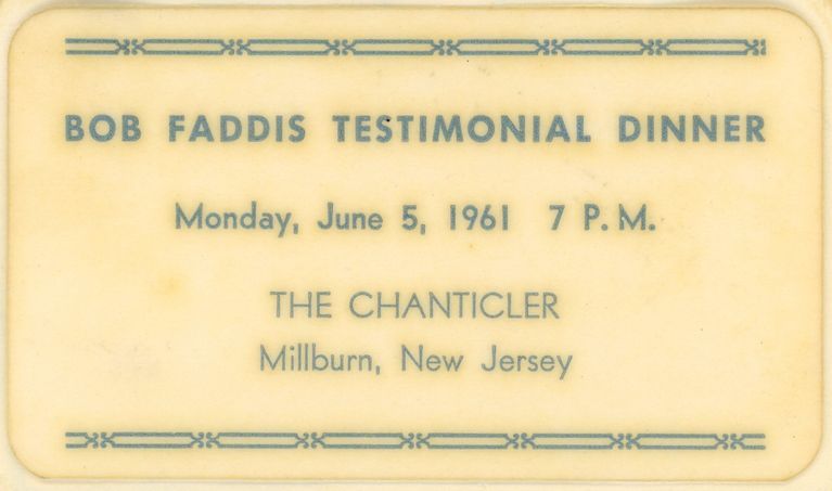          Faddis: Robert Faddis Testimonal Dinner Card, 1961 picture number 1
   