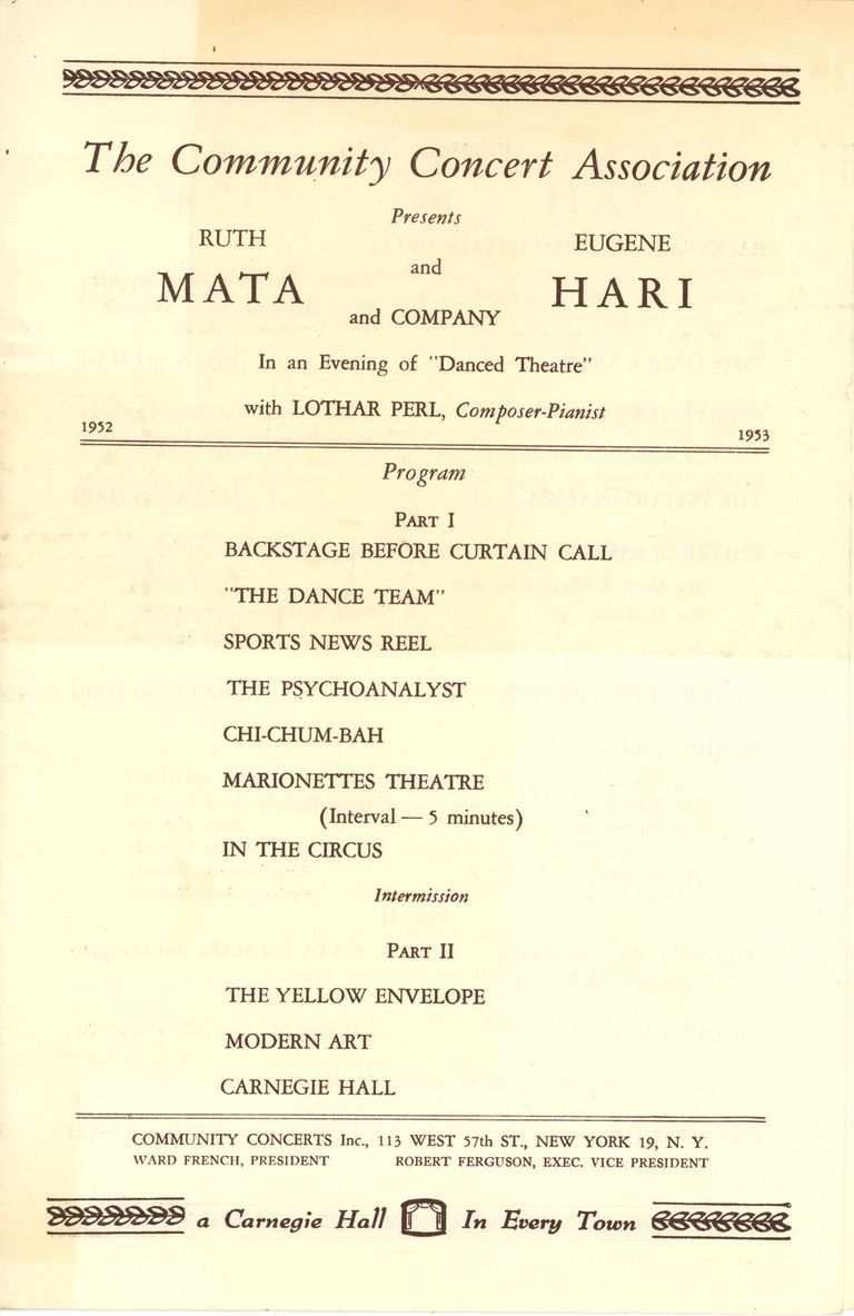          Community Concert Association: Ruth Mata and Eugene Hari Program and articles, 1953 picture number 1
   