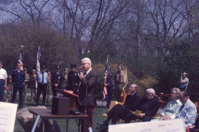          Bicentennial: William Barr, Alexander Lyons & Gloria Patrizio Speaking at Liberty Tree Planting Ceremony, 1976 picture number 1
   