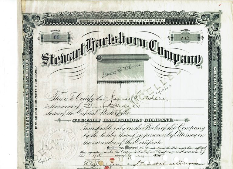          Hartshorn: Stewart Hartshorn Company Stock Certificate, 1915 picture number 1
   