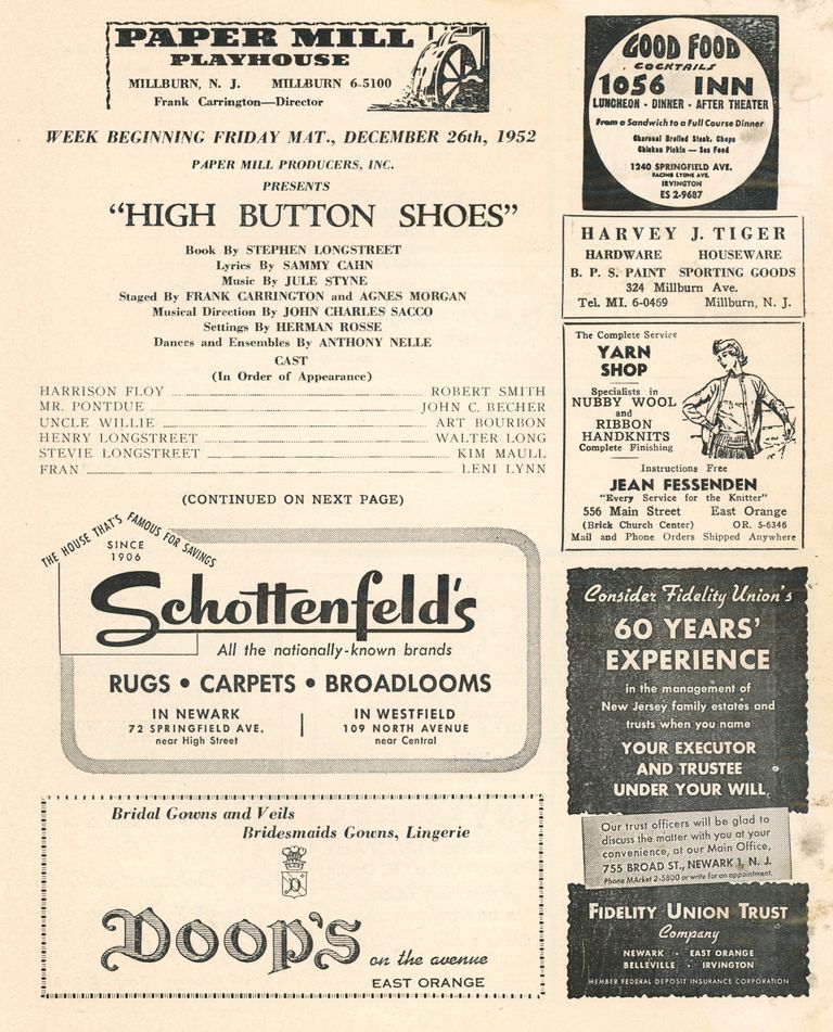          Paper Mill Playhouse Program: High Button Shoes, 1952 picture number 1
   