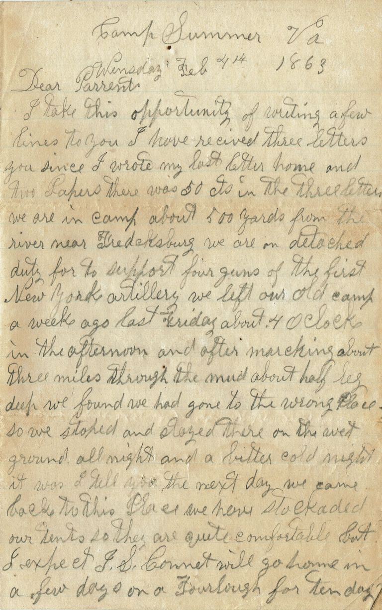          Parsil: Samuel B. Parsil Civil War Letter, February 4, 1863 picture number 1
   