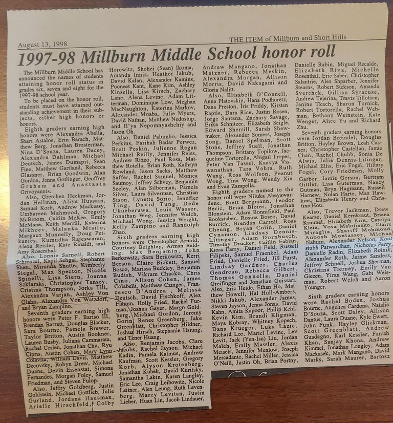          Millburn Middle School: 1997-98 Honor Roll picture number 1
   