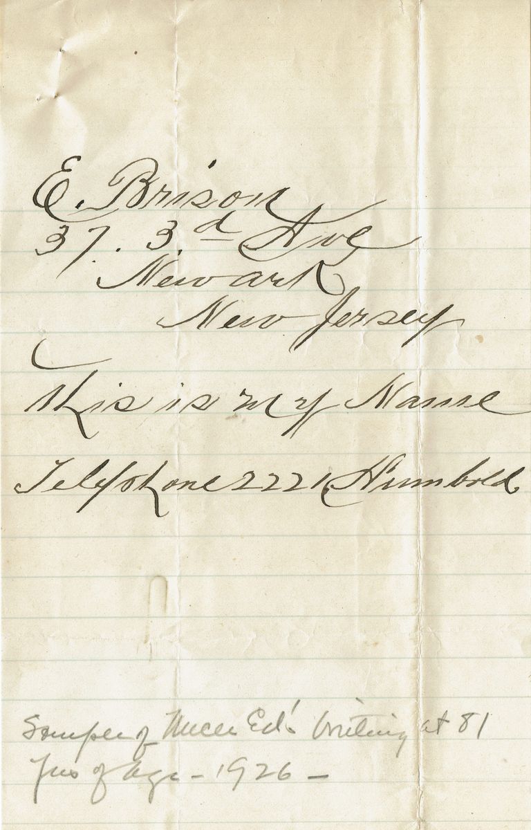          Brison: Edward Brison Handwriting Samples 1924-26 picture number 1
   