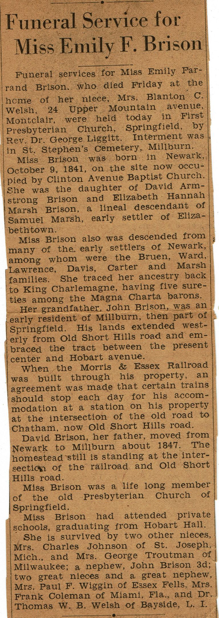          Brison: Emily Farrand Brison Funeral Announcement, 1933 picture number 1
   