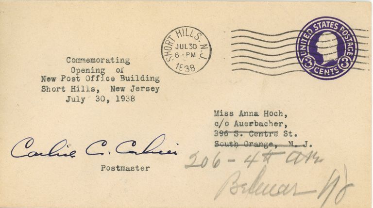          Post Office: Short Hills Post Office Opening First Day Cover, 1938 picture number 1
   