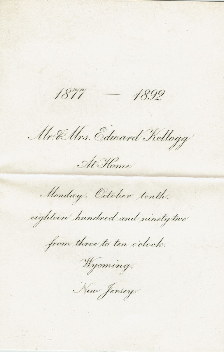          Kellogg: Invitation to 15th Wedding Anniversary Celebration, 1892 picture number 1
   