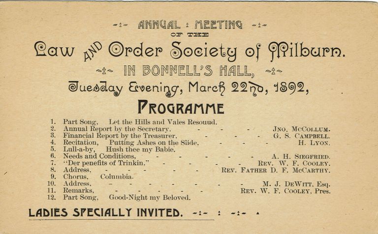          Millburn Law and Order Society Meeting Announcement, 1892 picture number 1
   