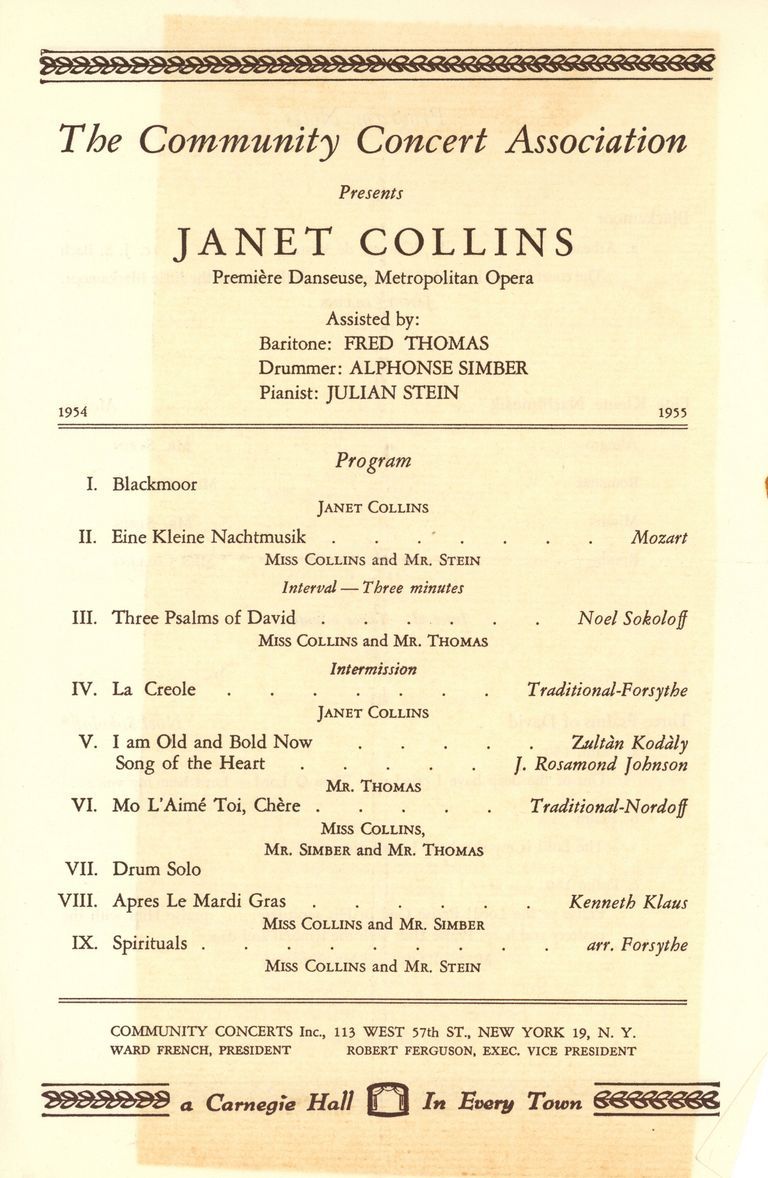         Community Concert Association: Janet Collins Dance Program, 1954 picture number 1
   