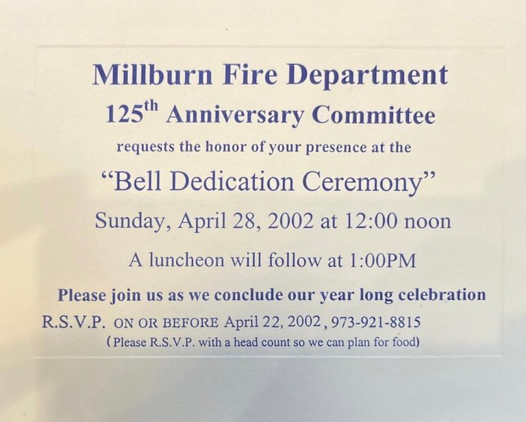          Fire Department: Bell Dedication Ceremony Invitaiton, 2002 picture number 1
   