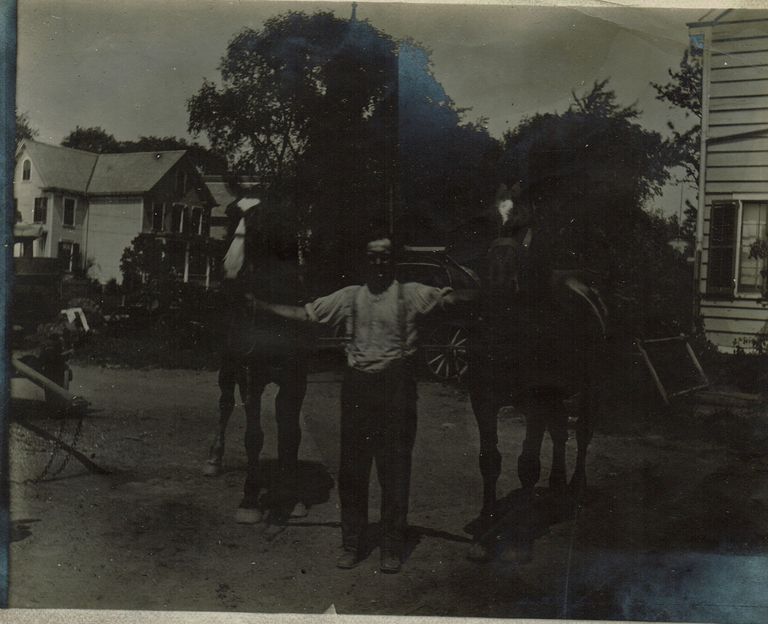          Marshall-Schmidt Album: Man Holding Two Horses in Yard picture number 1
   