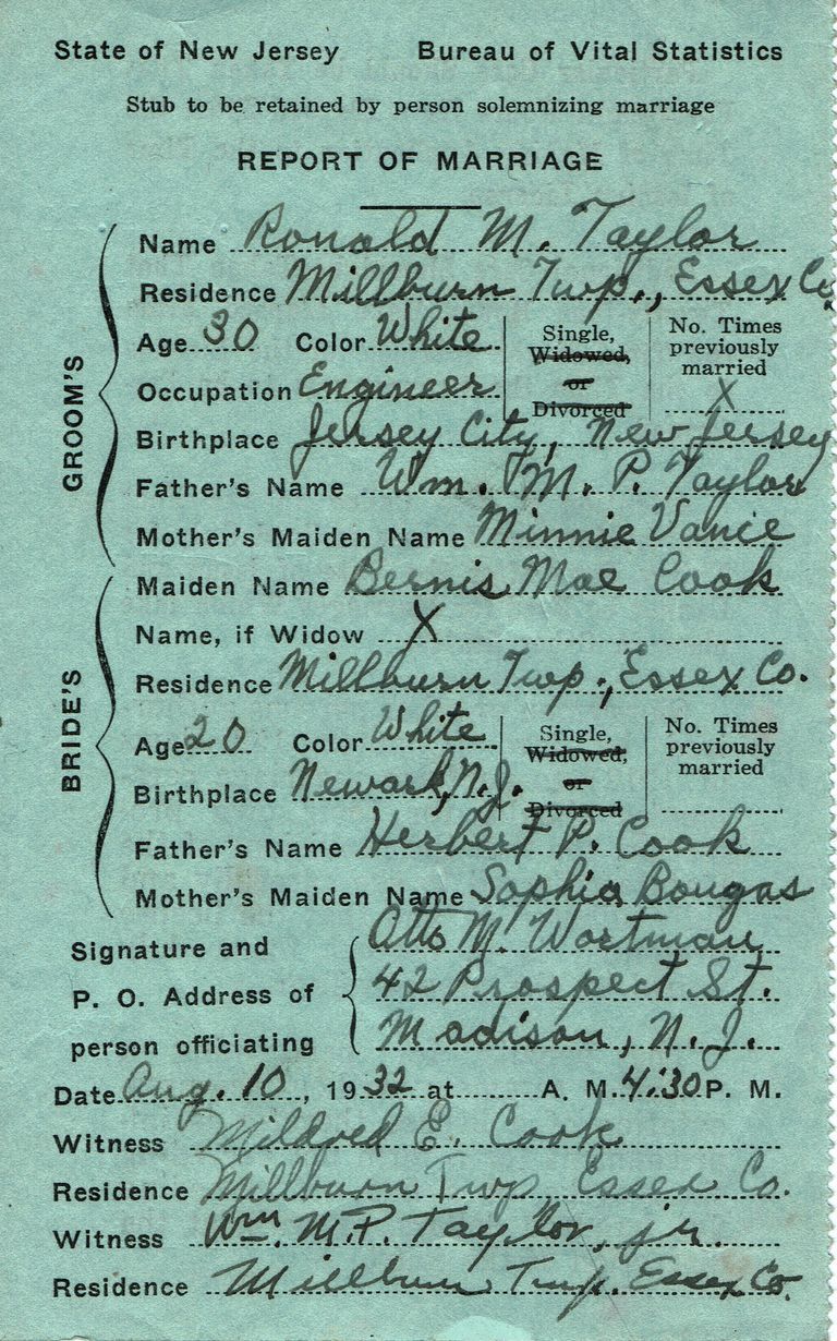          Ronald Taylor Marriage Report, August 10, 1032 picture number 1
   