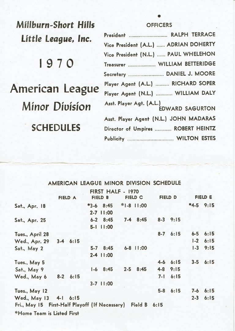          Baseball: Millburn Department of Recreation Little League Schedules, 1970 picture number 1
   