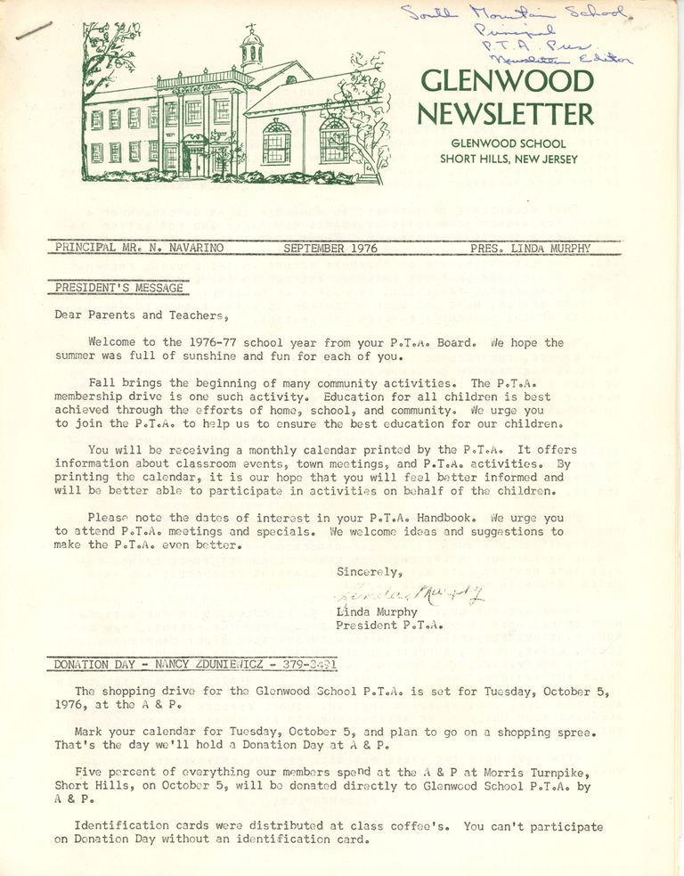          Glenwood School: Glenwood PTA Newsletters, 1976-1977 picture number 1
   