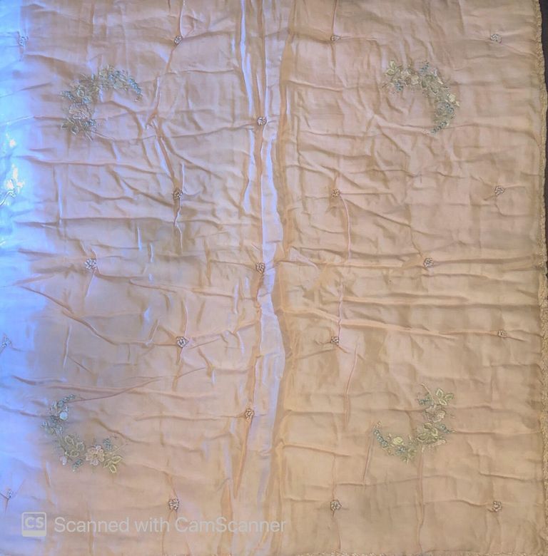          Quilt: Pink Silk Embroidered Baby Quilt picture number 1
   